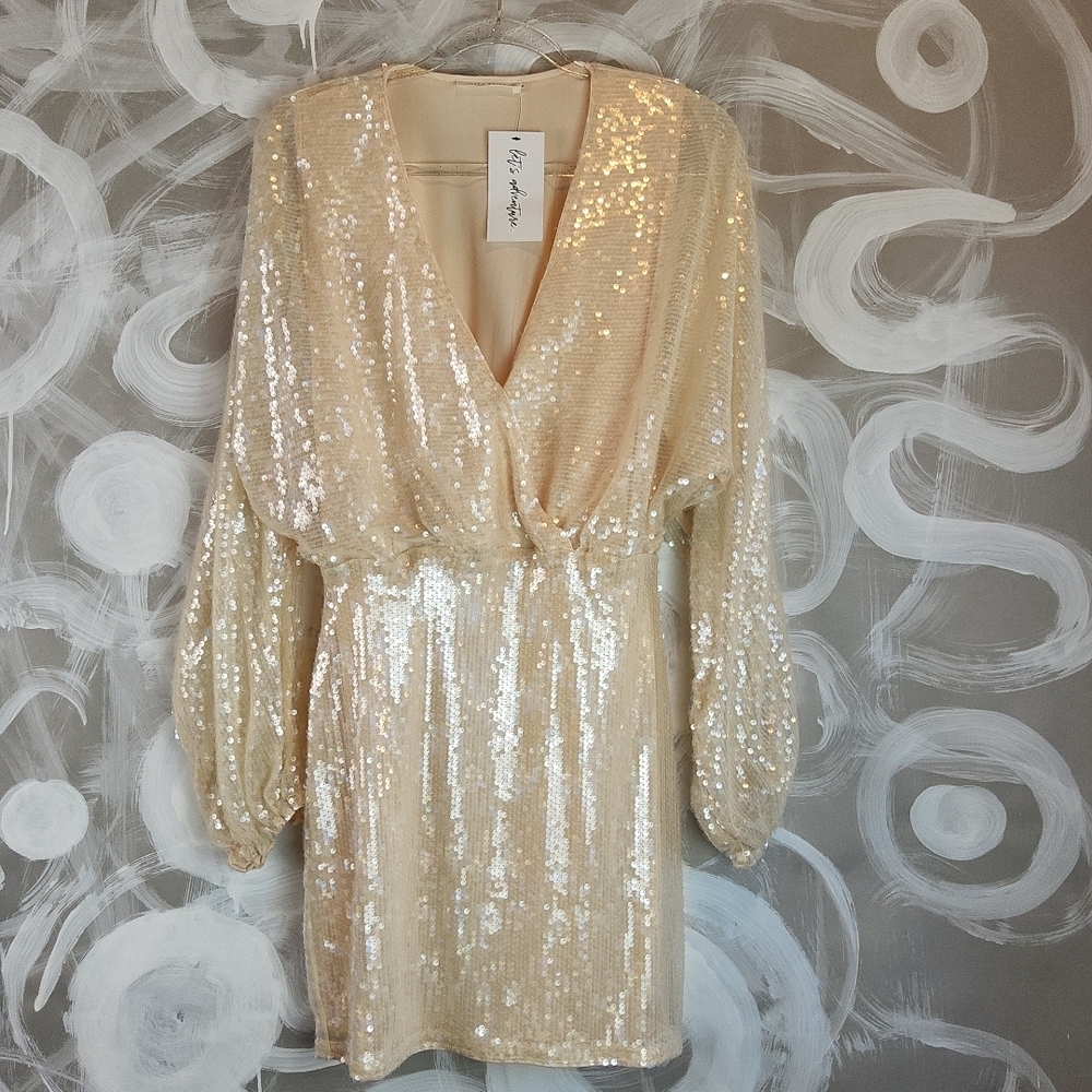 12th TRIBE Wmns Sz M Sparkling Sexy Long Sleeve Sequin Mini Dress GlamourCore - Picture 2 of 8